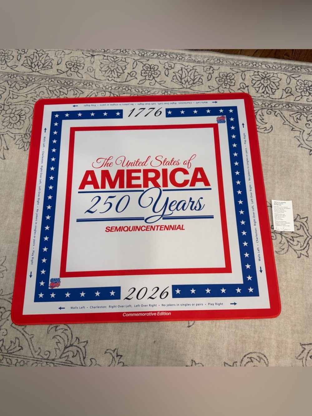America 250 Years Commemorative Mahjong Mat- Patriotic Red, White & Blue